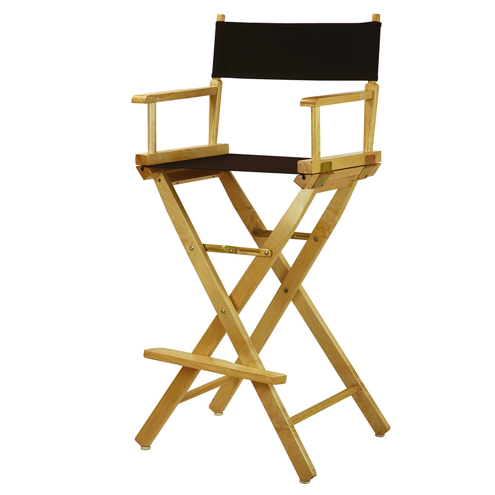 Foldable Director Chair with Natural Wood Frame and Black Canvas