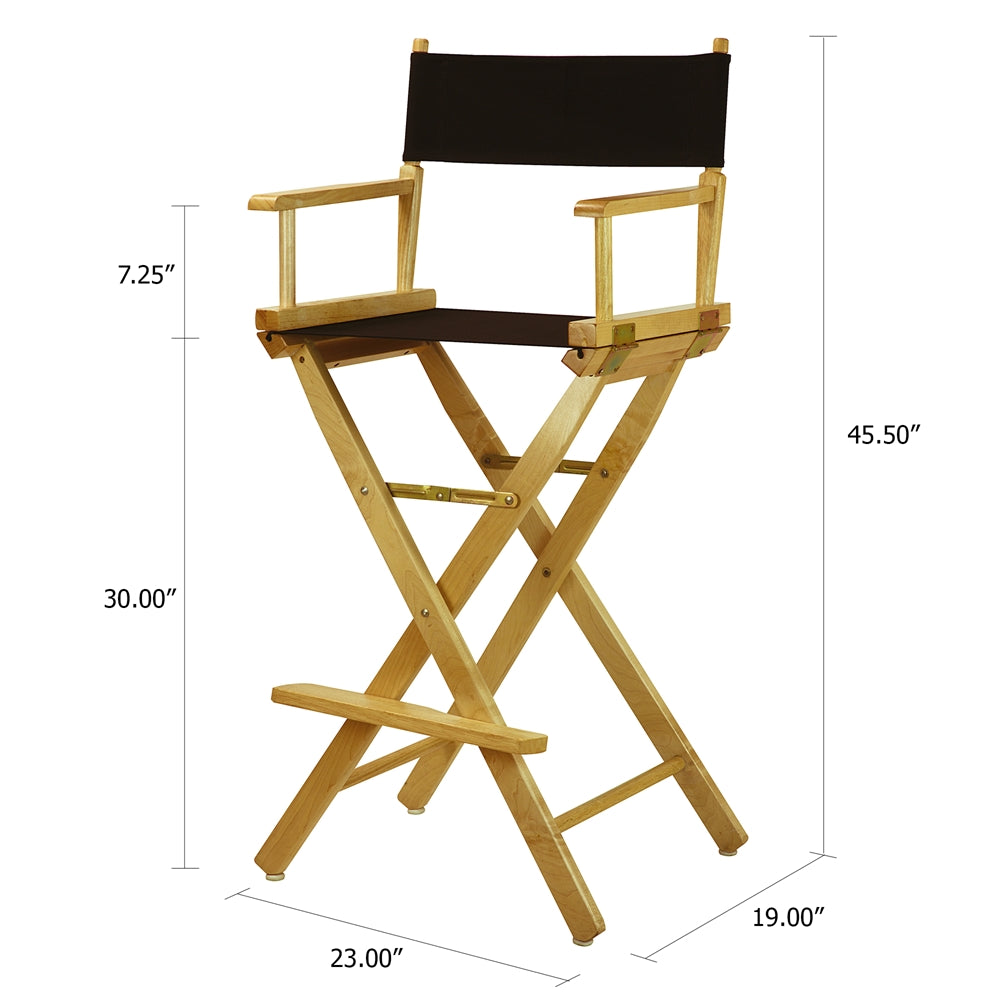 Foldable Director Chair with Natural Wood Frame and Black Canvas