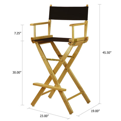 Foldable Director Chair with Natural Wood Frame and Black Canvas