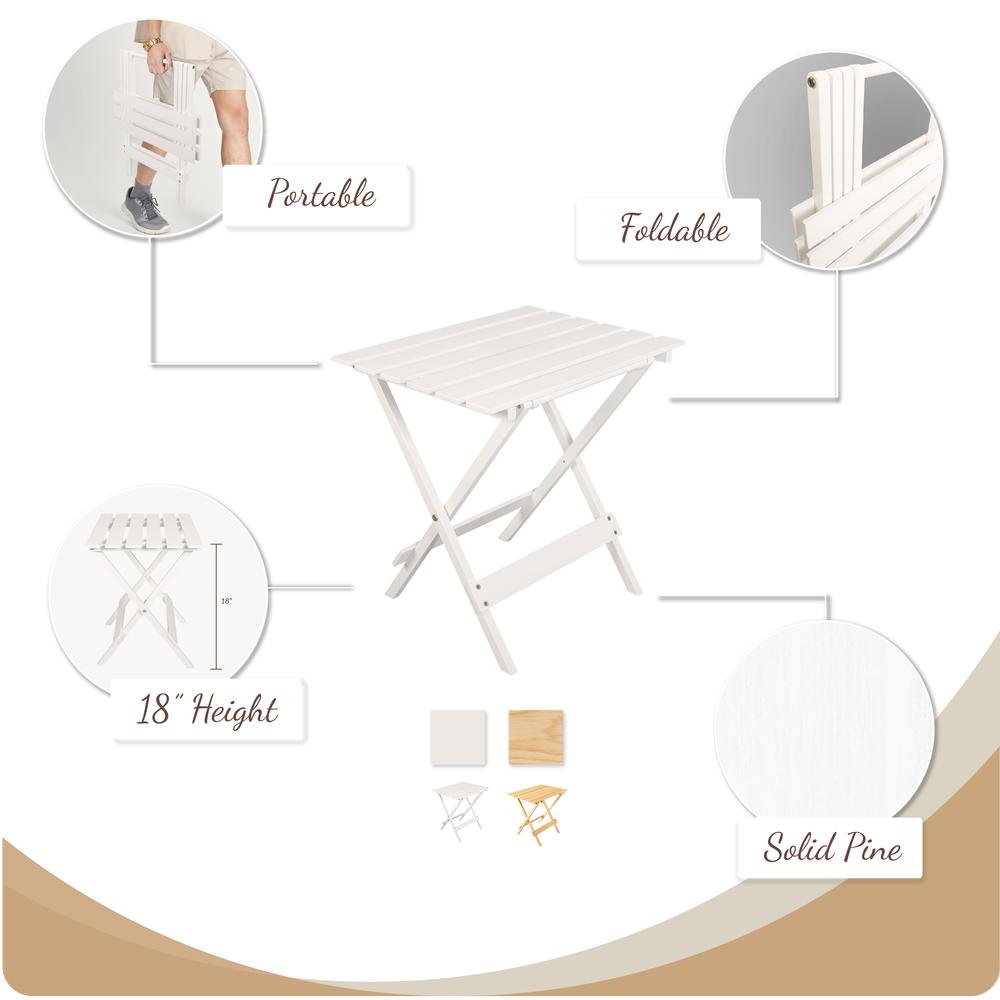 Portable Solid Wood Folding Side Table 2-Piece Set - White