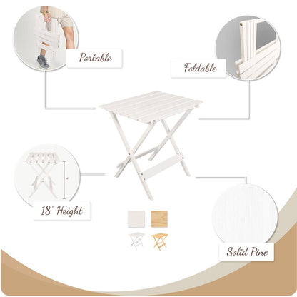 Portable Solid Wood Folding Side Table 2-Piece Set - White
