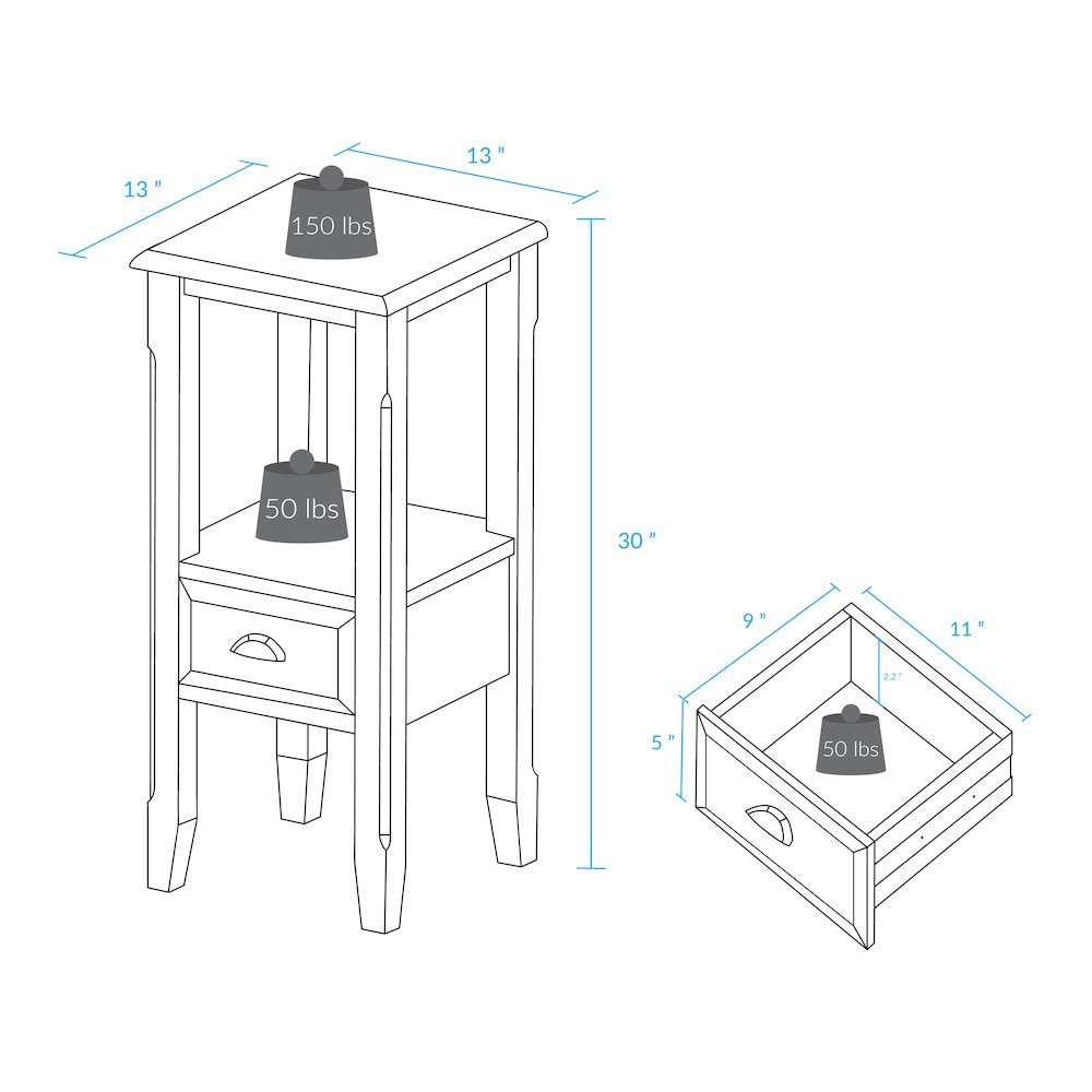 2-Tier Tall Side Table with Drawer - Natural