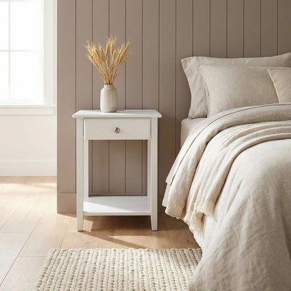 White Nightstand with Usb Port and Single Drawer for Bedroom Storage