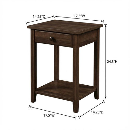 Walnut Black Nightstand with Usb Port for Bedroom Storage and Modern Style