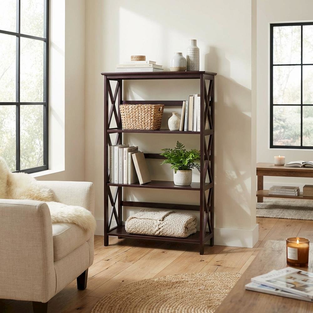 Espresso 4-Shelf Bookcase with Spacious Storage and Sturdy Construction