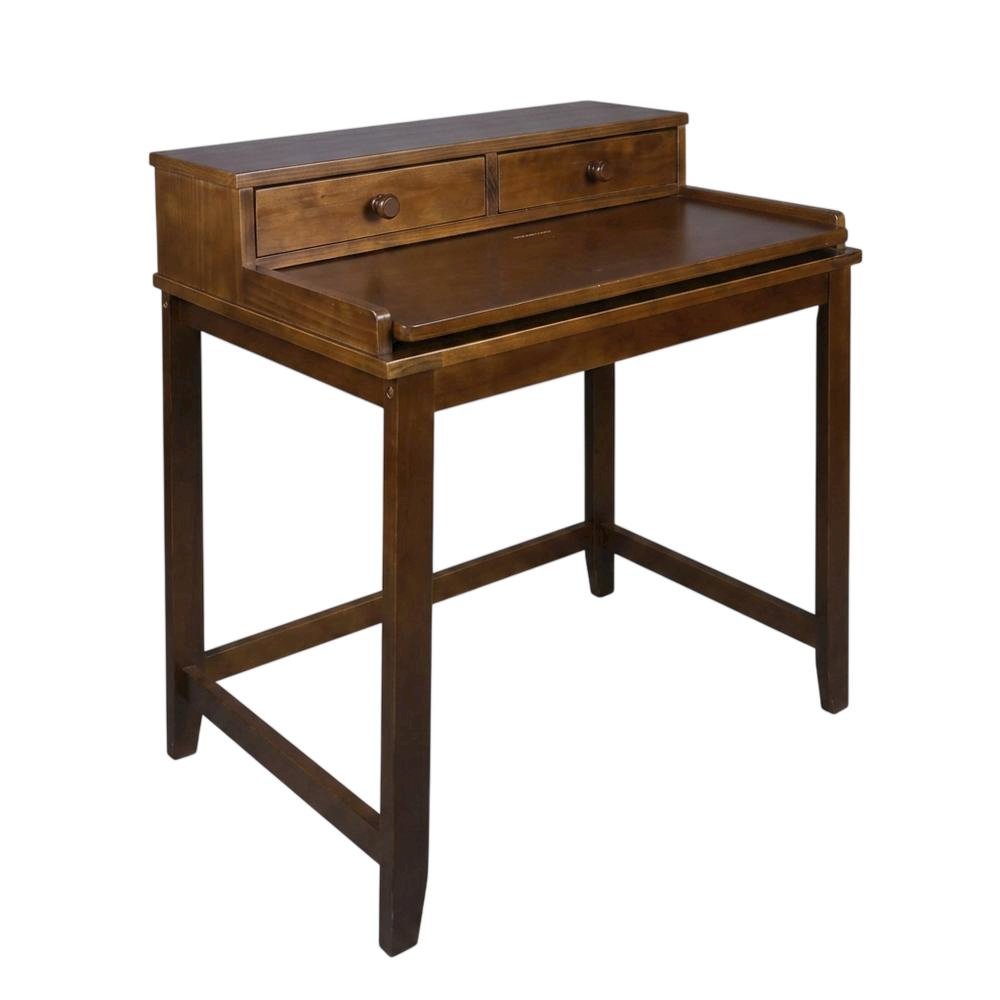Mid Century Modern Wooden Computer Desk with Drawers and Hidden Compartment
