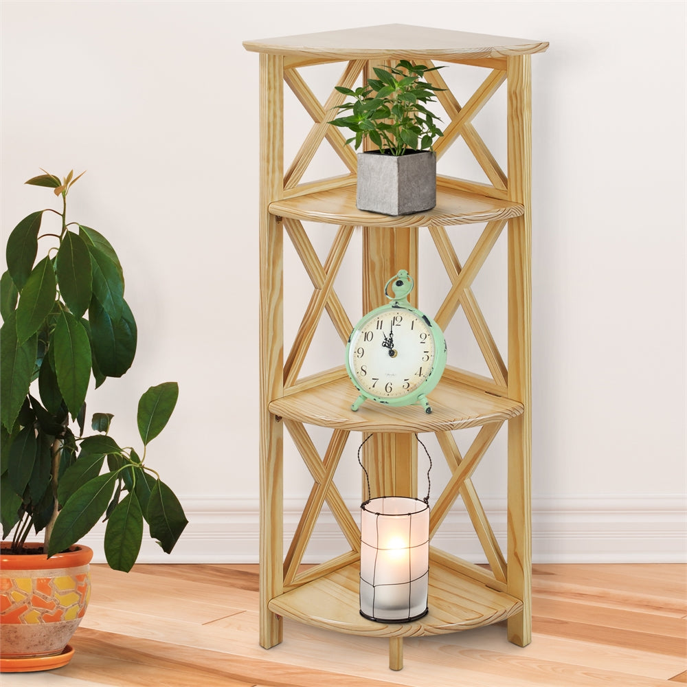 Montego 4-Shelf Corner Folding Bookcase-Natural