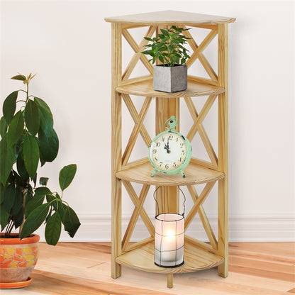 Montego 4-Shelf Corner Folding Bookcase-Natural