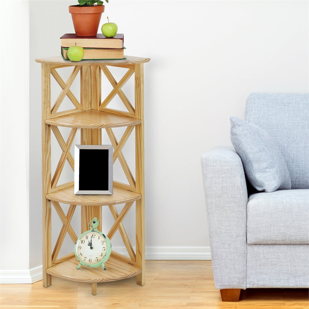 Montego 4-Shelf Corner Folding Bookcase-Natural