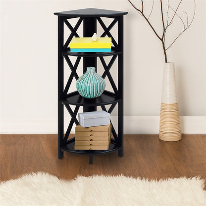 Montego 4-Shelf Corner Folding Bookcase-Black