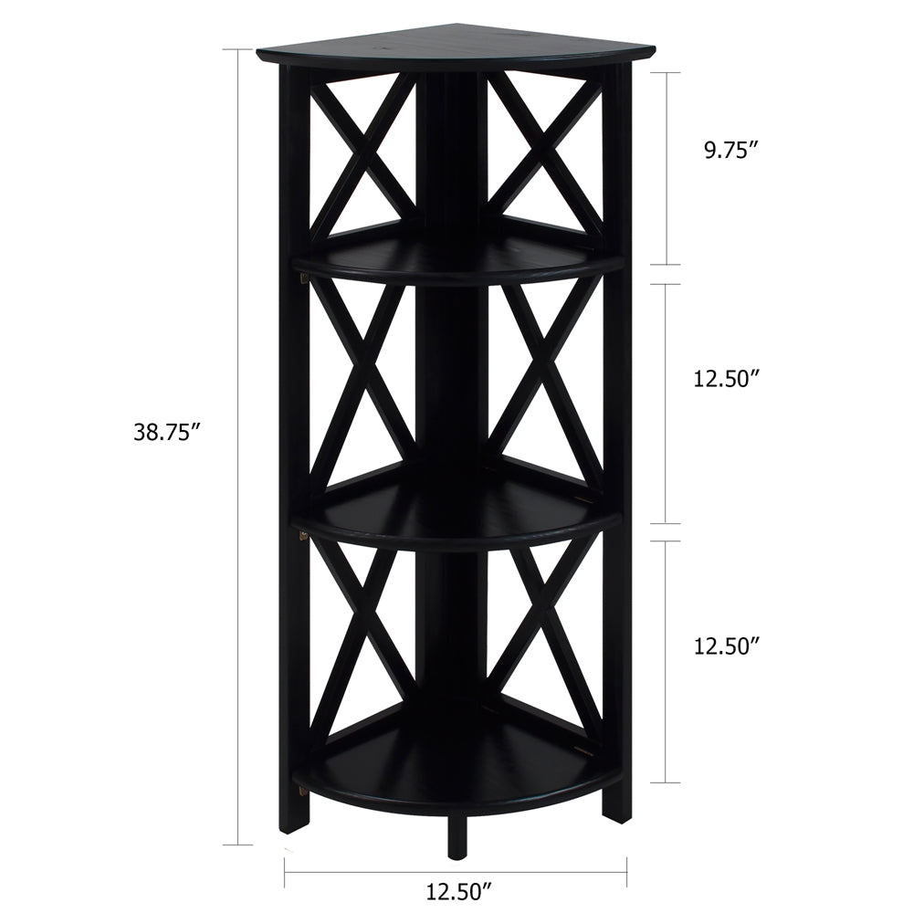 Montego 4-Shelf Corner Folding Bookcase-Black