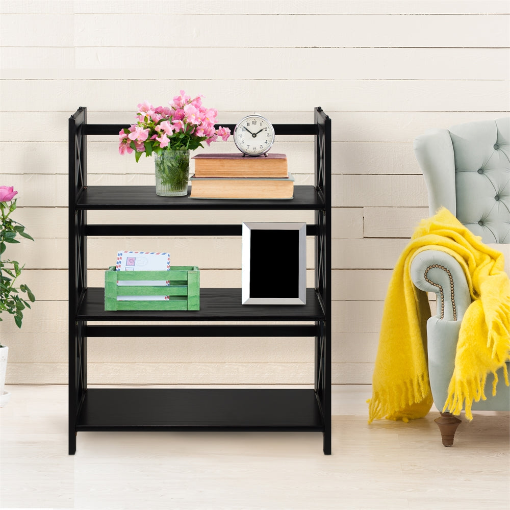 Montego 3-Shelf Folding Bookcase -Black