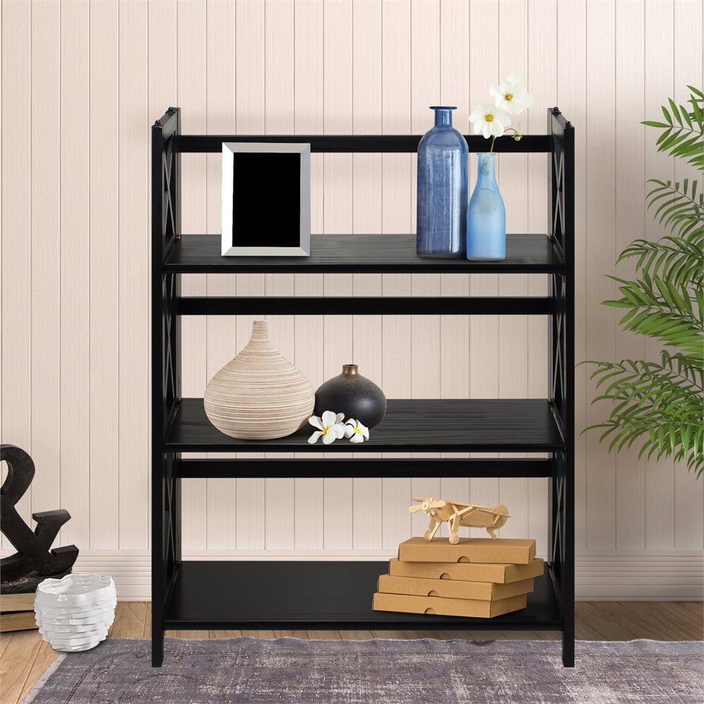 Montego 3-Shelf Folding Bookcase -Black