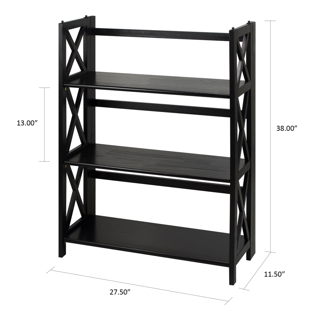 Montego 3-Shelf Folding Bookcase -Black