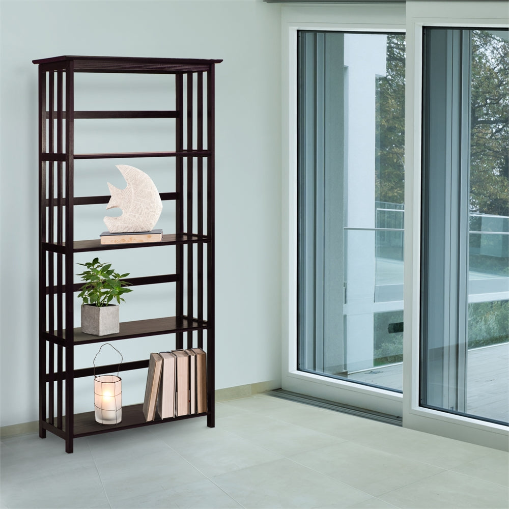 Mission Style 5-Shelf  Bookcase-Espresso