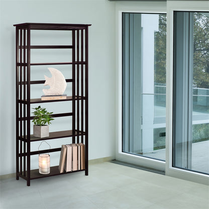 Mission Style 5-Shelf  Bookcase-Espresso