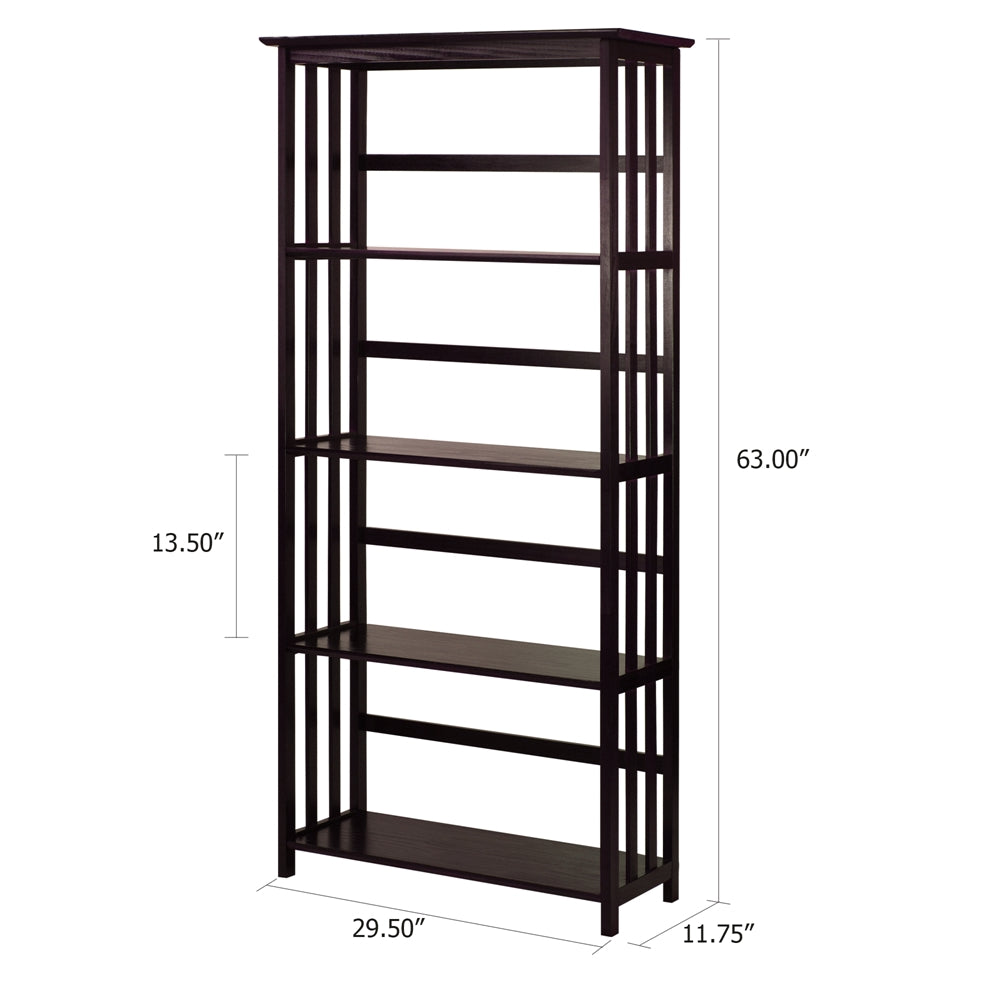 Mission Style 5-Shelf  Bookcase-Espresso