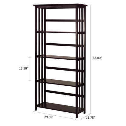 Mission Style 5-Shelf  Bookcase-Espresso