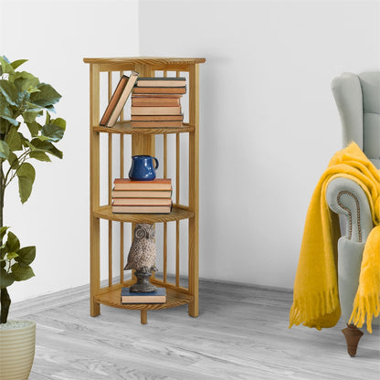 4-Shelf Corner Folding Bookcase-Natural