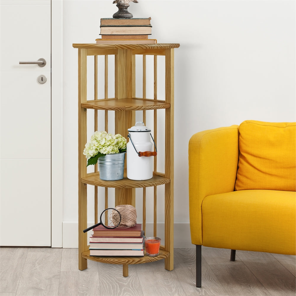 4-Shelf Corner Folding Bookcase-Natural