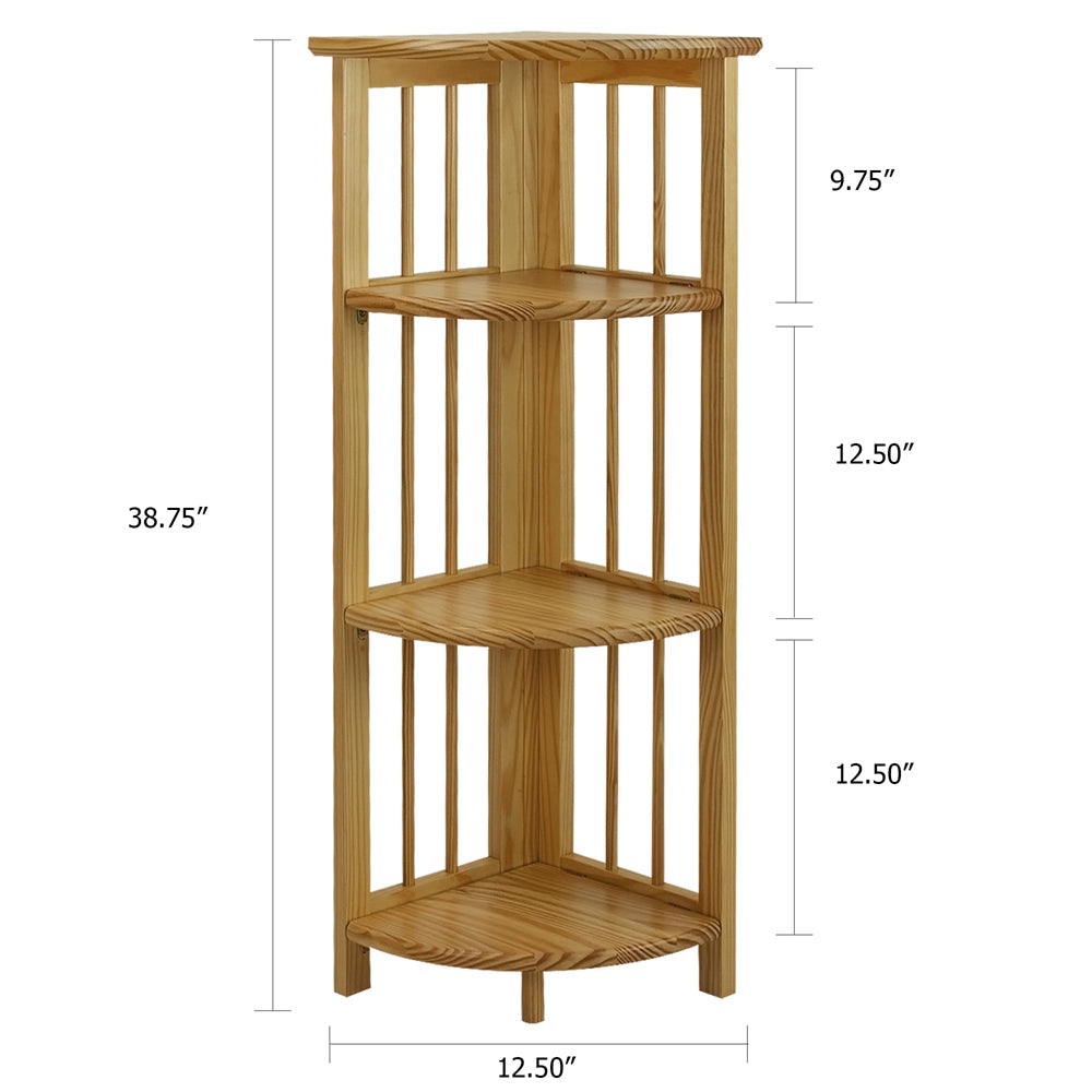 4-Shelf Corner Folding Bookcase-Natural