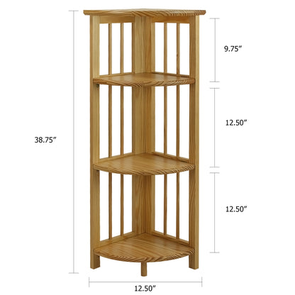 4-Shelf Corner Folding Bookcase-Natural