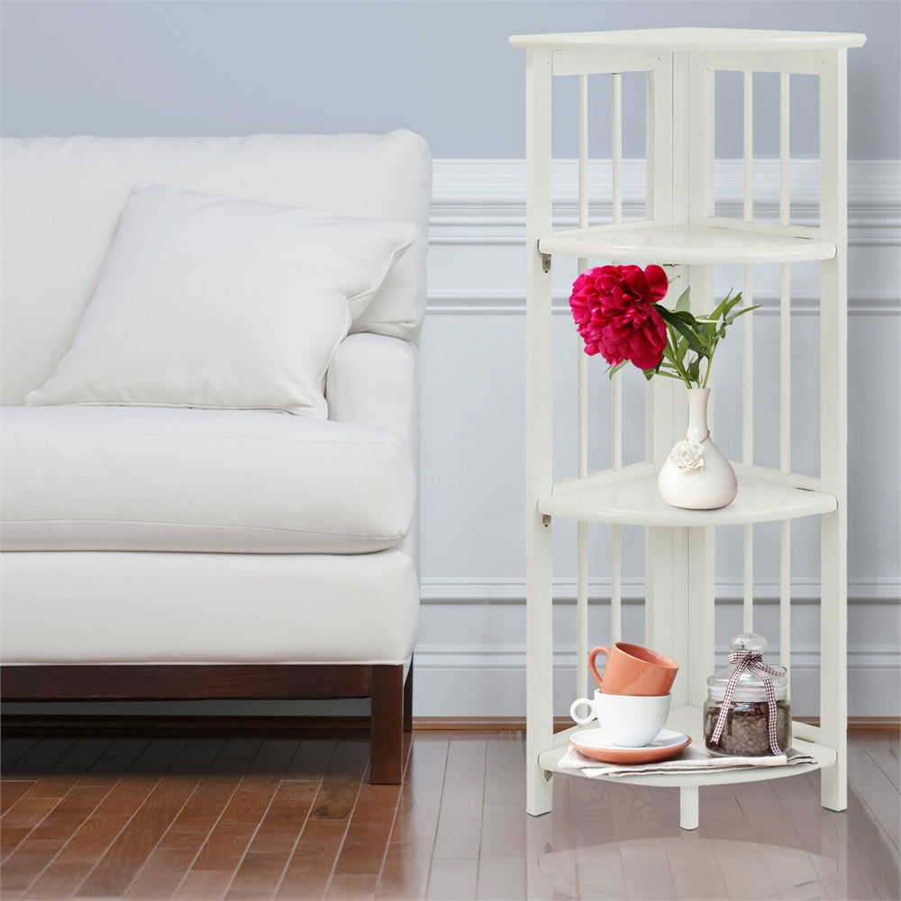 4-Shelf Corner Folding Bookcase-White