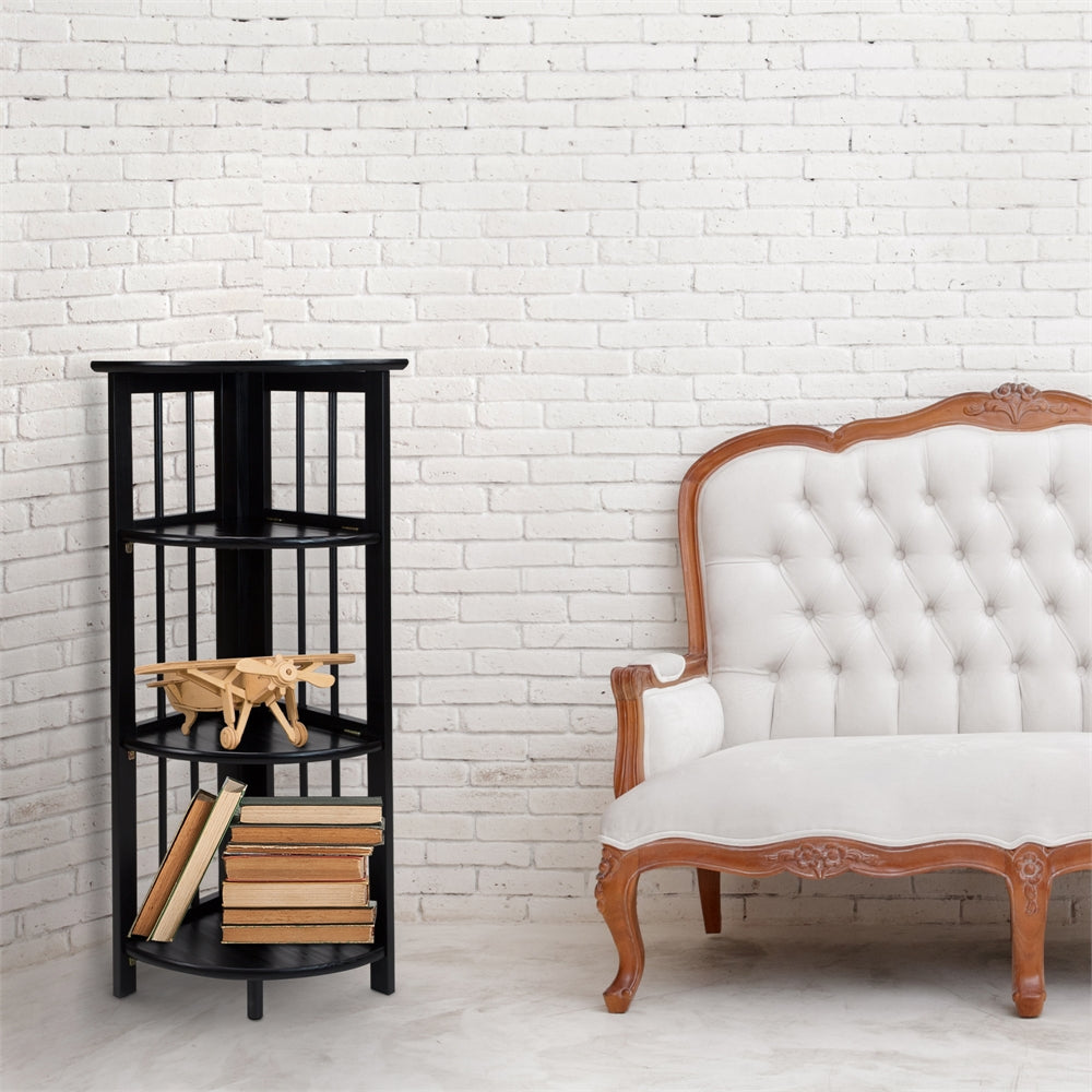 4-Shelf Corner Folding Bookcase-Black