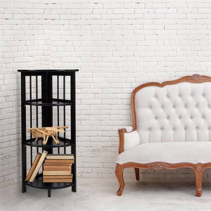 4-Shelf Corner Folding Bookcase-Black