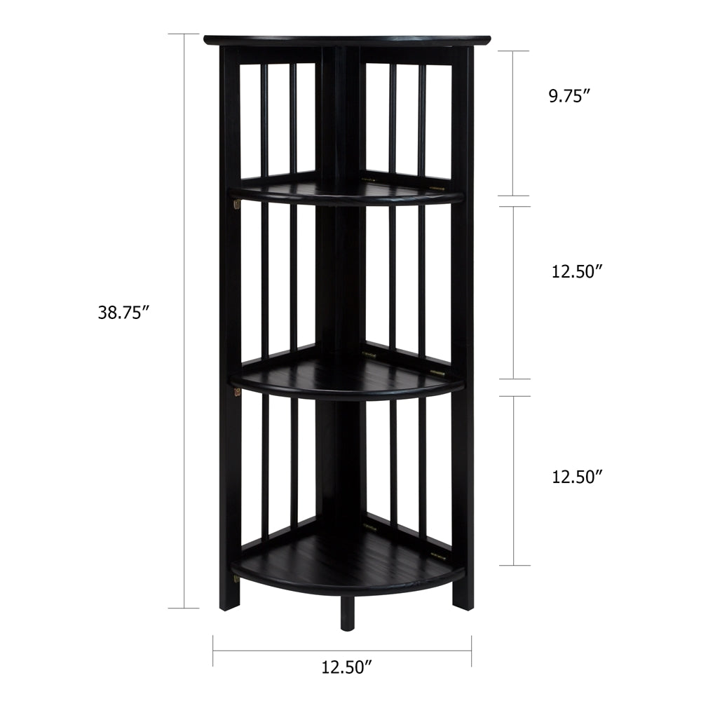 4-Shelf Corner Folding Bookcase-Black