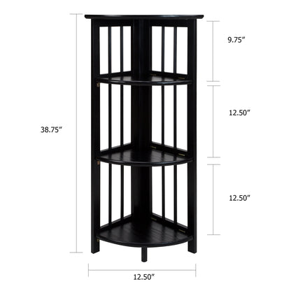4-Shelf Corner Folding Bookcase-Black