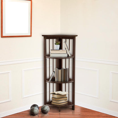 4-Shelf Corner Folding Bookcase - Truffle Brown