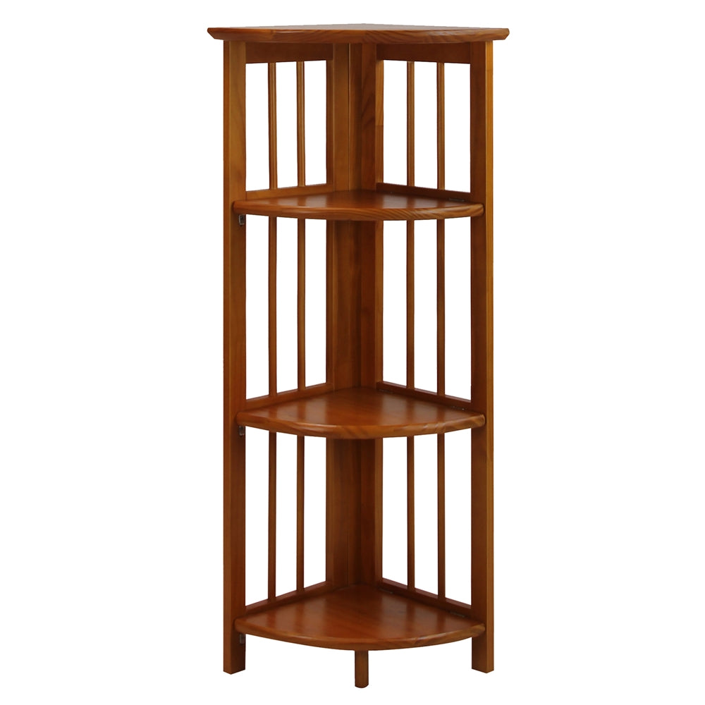 4-Shelf Corner Folding Bookcase-Honey Oak