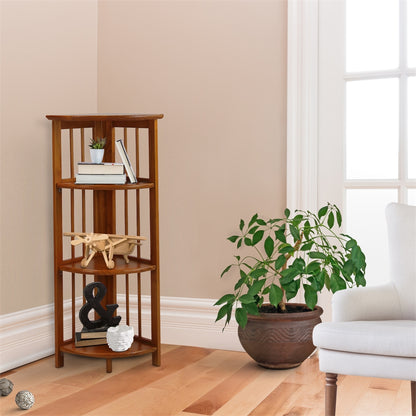 4-Shelf Corner Folding Bookcase-Honey Oak