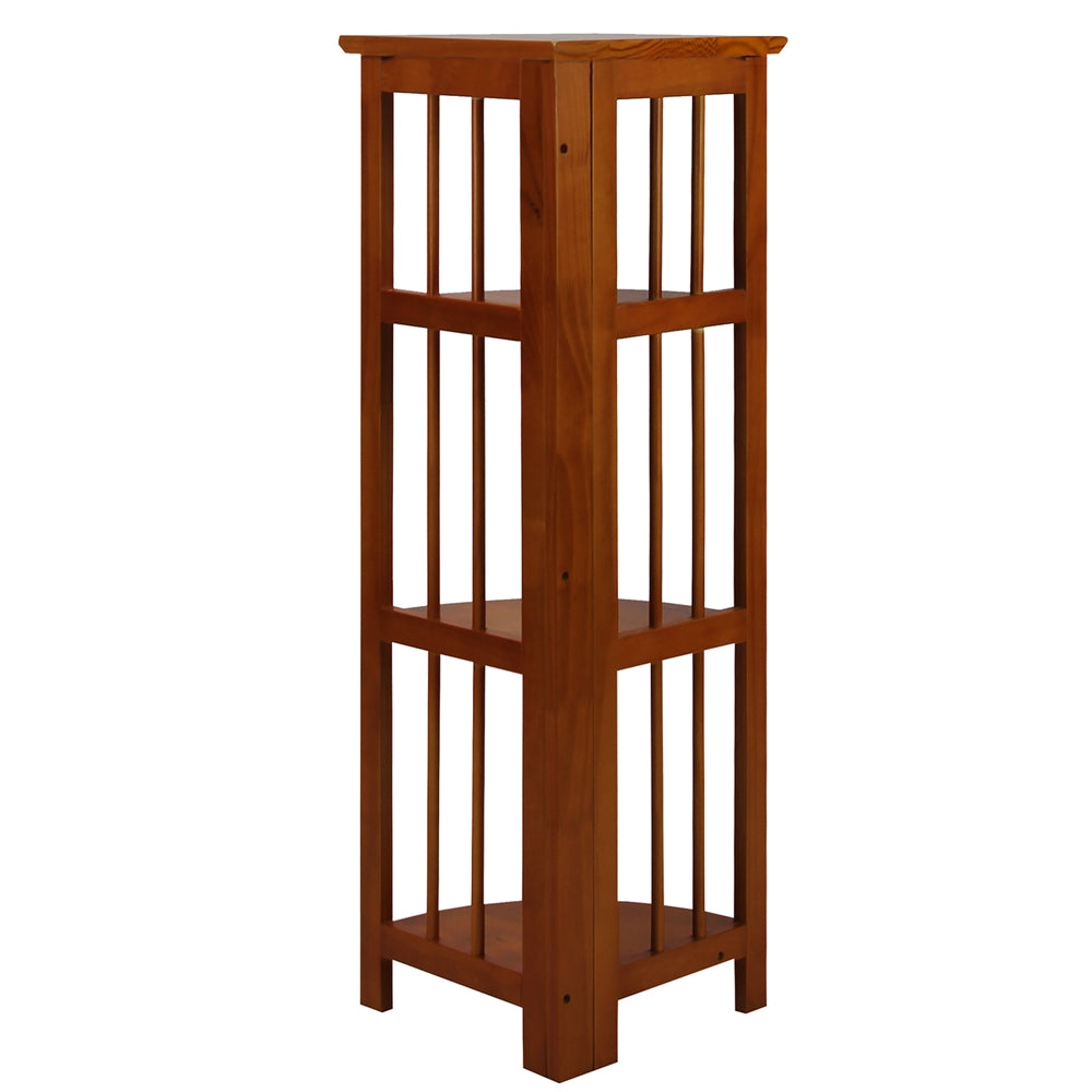 4-Shelf Corner Folding Bookcase-Honey Oak