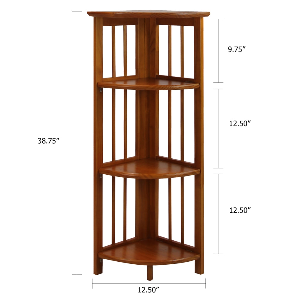 4-Shelf Corner Folding Bookcase-Honey Oak