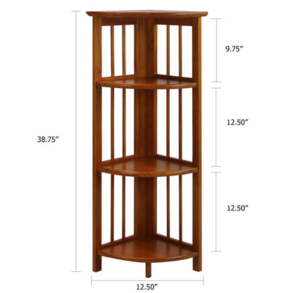 4-Shelf Corner Folding Bookcase-Honey Oak