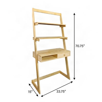 Bison Office Pine Ladder Desk with Drawer and Two Top Shelves, Natural