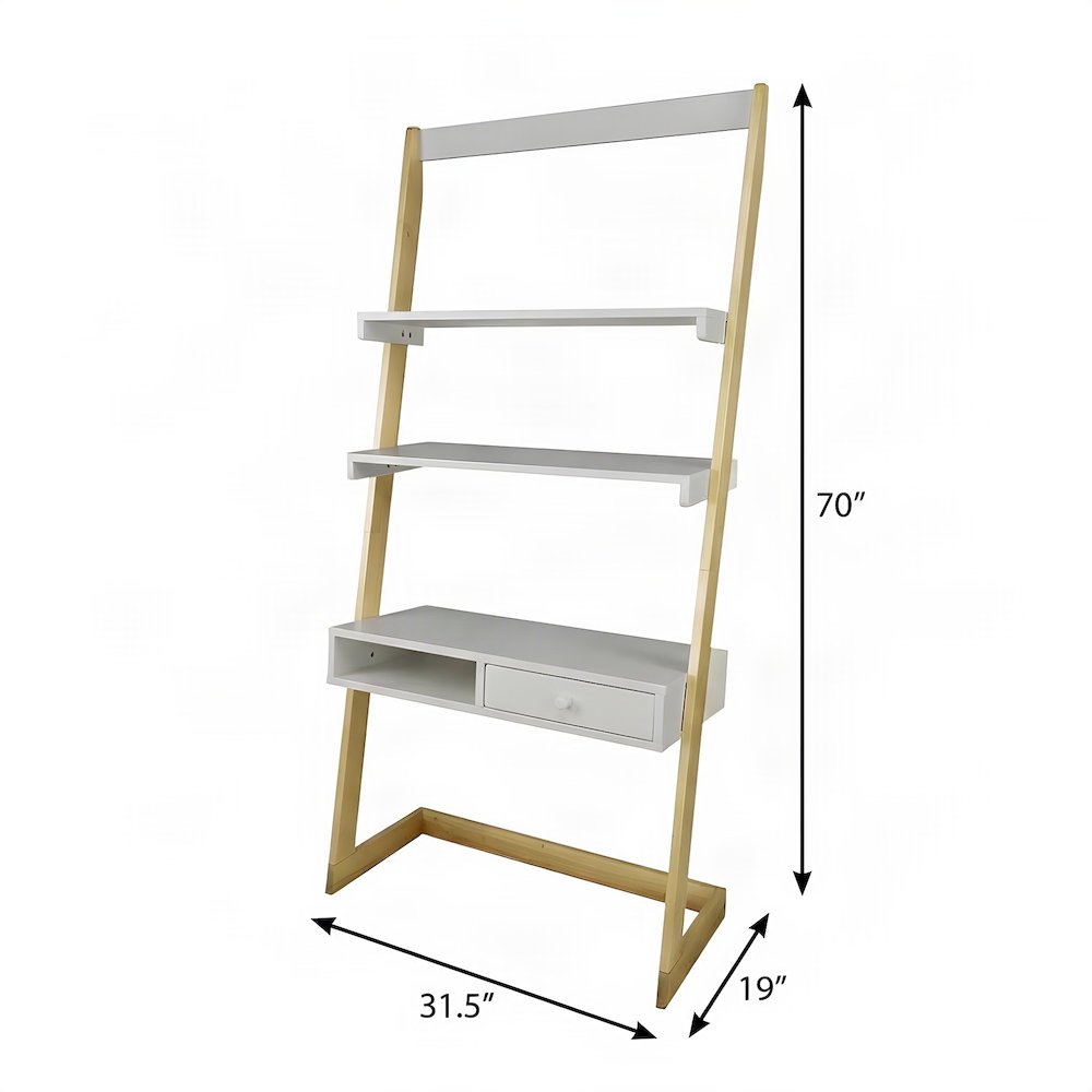 Bison Office Writing Desk with Ladder Frame, Drawer, and Open-Shelf Storage