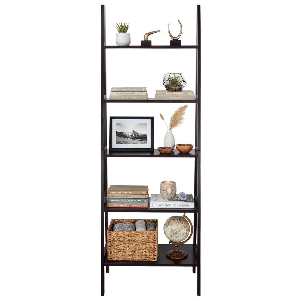 Tall bookcase in natural wood finish with spacious shelves for organized storage