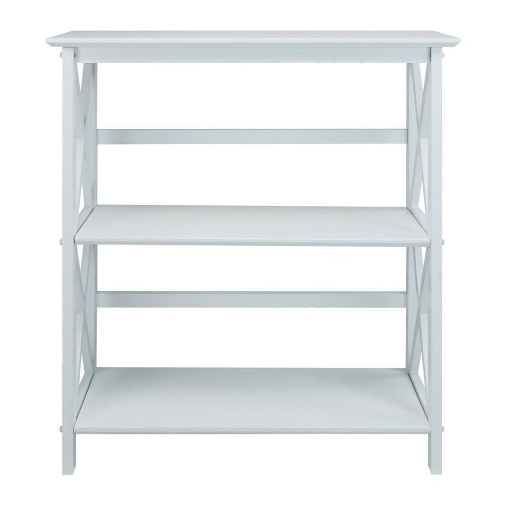 White 3 Tier Bookshelf with Solid Wood Frame and X-Design Style