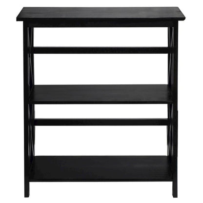 Black 3 Tier Bookshelf with Solid Wood Frame and X-Design Style