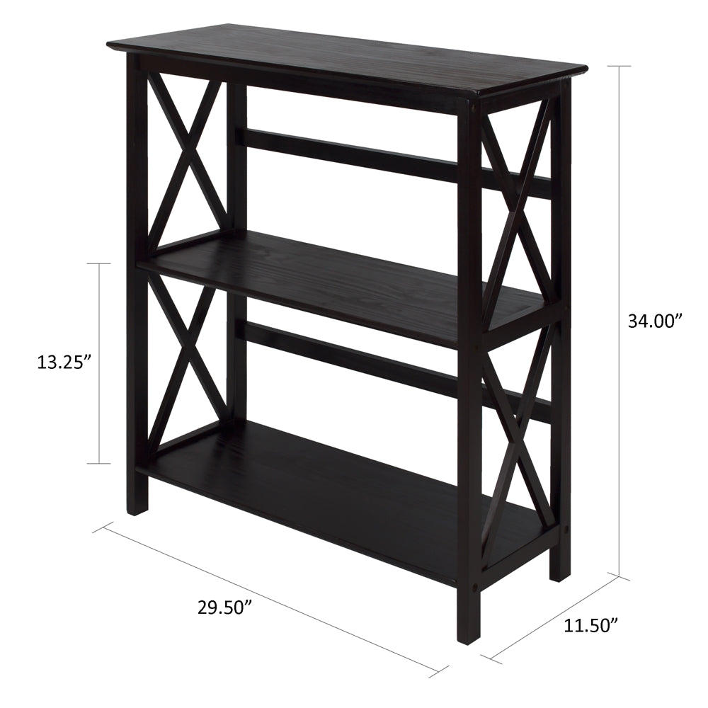 Montego 3-Shelf Bookcase-Espresso