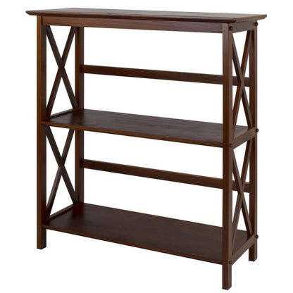 Walnut Brown 3 Tier Bookshelf with Solid Wood Frame and X-Design Style