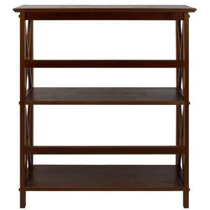 Walnut Brown 3 Tier Bookshelf with Solid Wood Frame and X-Design Style