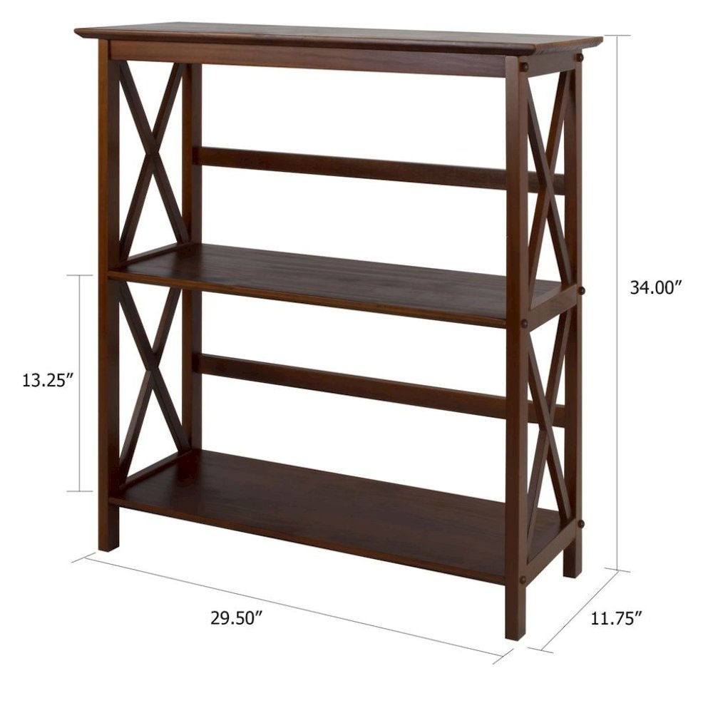 Walnut Brown 3 Tier Bookshelf with Solid Wood Frame and X-Design Style