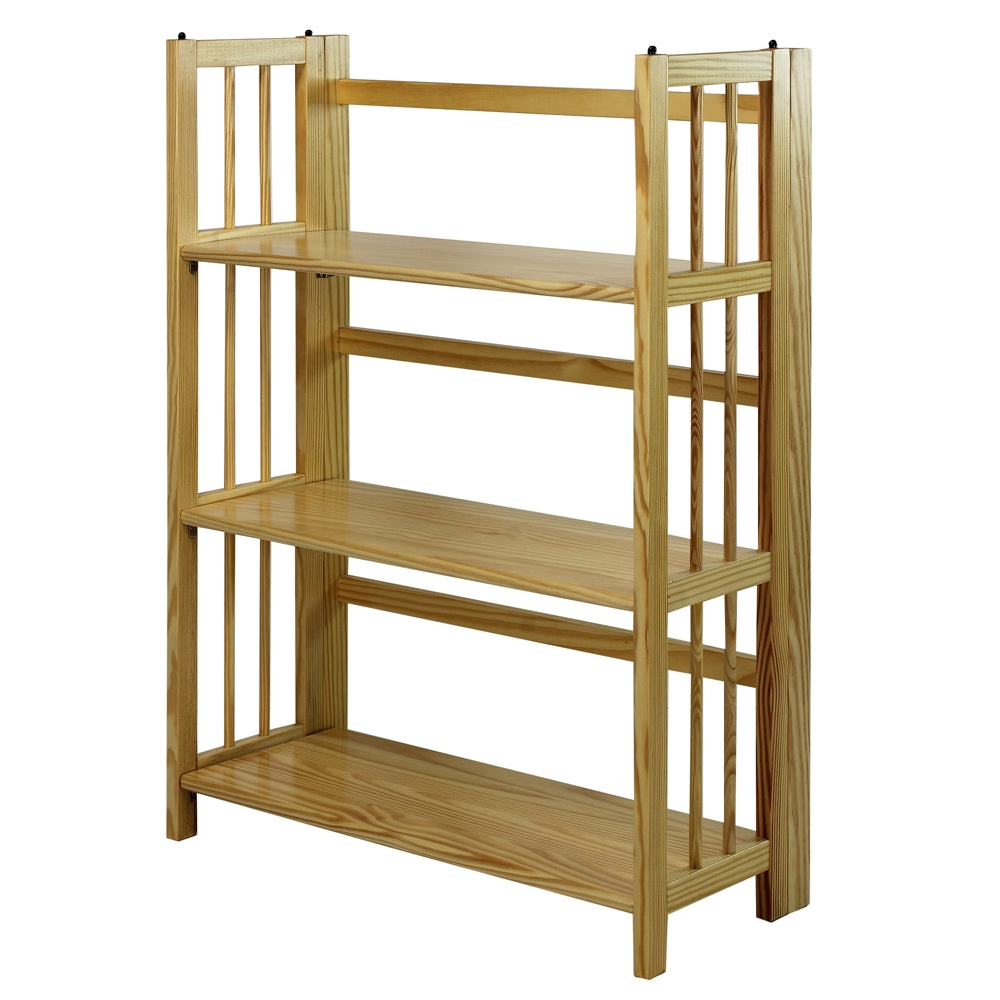 3-Shelf Folding Stackable Bookcase 27.5" Wide-Natural
