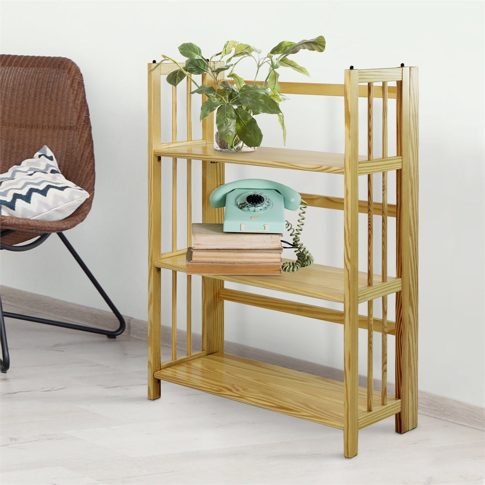 3-Shelf Folding Stackable Bookcase 27.5" Wide-Natural