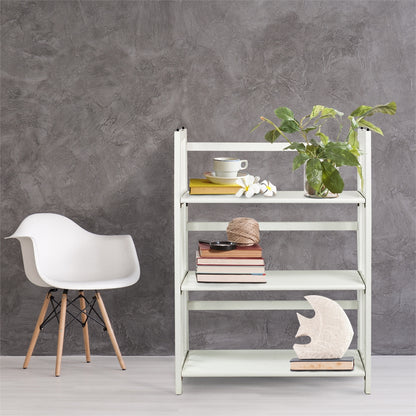 3-Shelf Folding Stackable Bookcase 27.5" Wide-White
