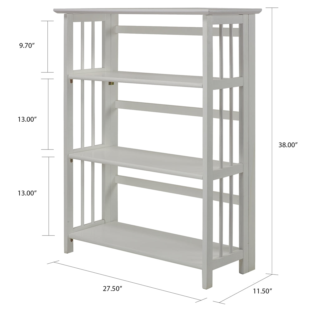 3-Shelf Folding Stackable Bookcase 27.5" Wide-White